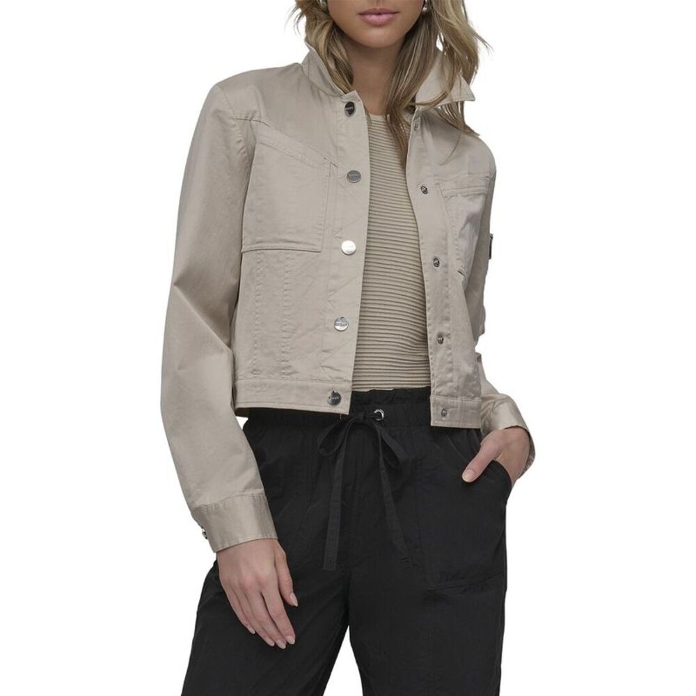 Dkny Womens Cropped Sateen Jacket, Brown